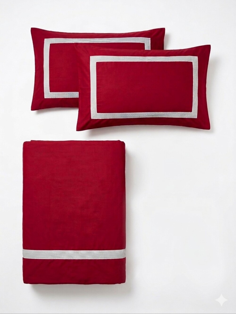 Crate & Barrel Red Organic Cotton King Duvet Cover 2 Pillow Shams White Border